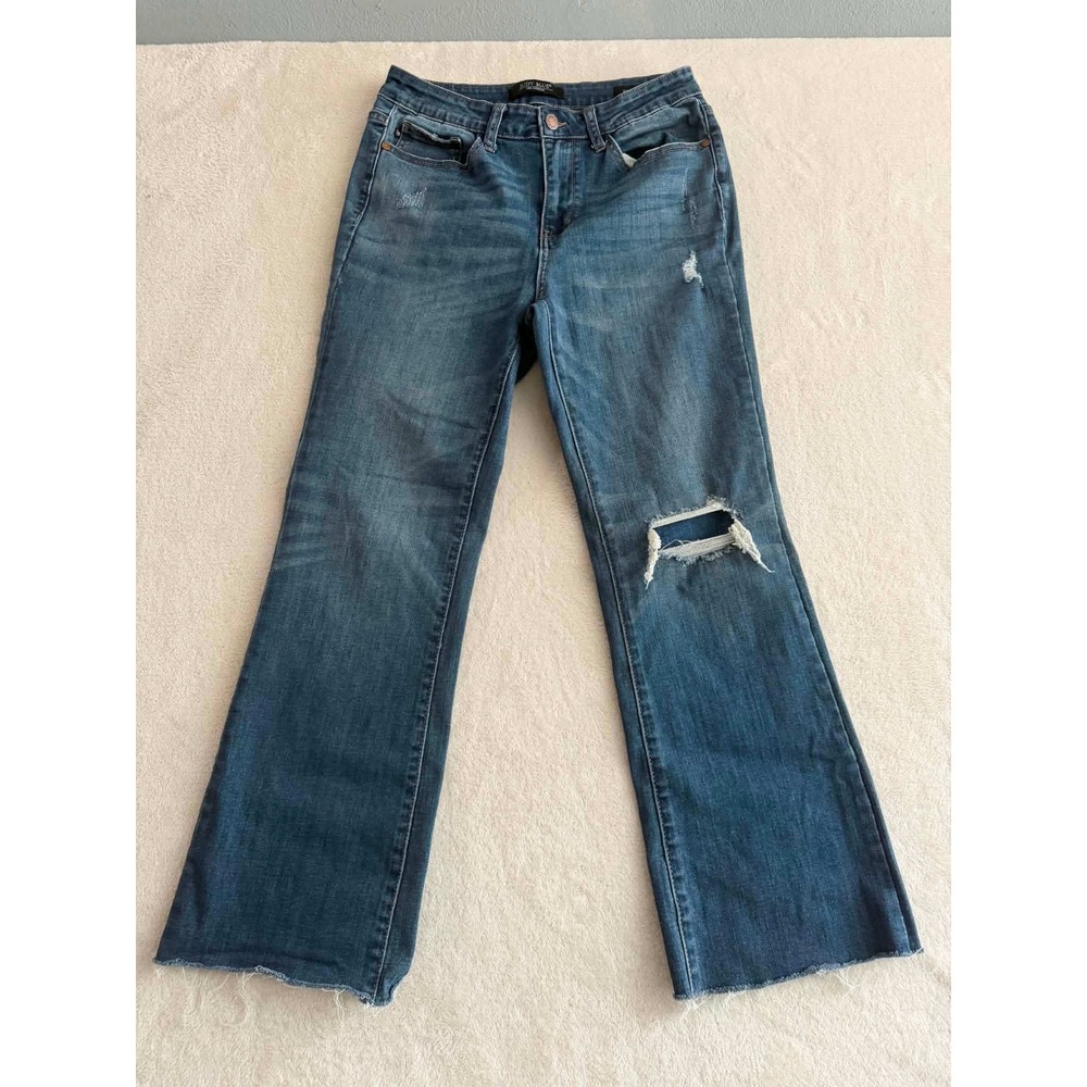 Judy‎ Blue Los Angeles Distressed Bootcut Jeans Medium Wash Raw Hem Size 9/29
